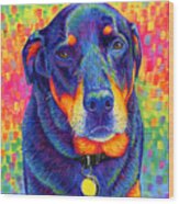 Psychedelic Rainbow Rottweiler Wood Print