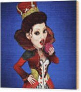 Queen Of Hearts Portrait Wood Print