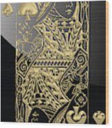 Queen Of Spades In Gold On Black Wood Print