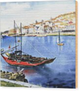 Rabelo Boats With Porto View Wood Print
