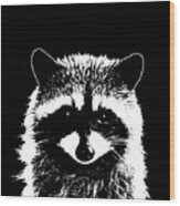 Raccoon 25 Black And White Wood Print