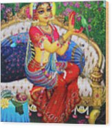 Radha With Parrot Wood Print
