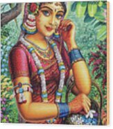 Radharani In Garden Wood Print