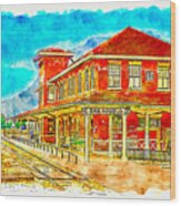 Railway Museum Of San Angelo, Texas - Pen Sketch And Watercolor Wood Print