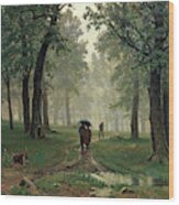 Rain In The Oak Forest Wood Print