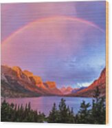 Rainbow Above St. Mary Lake Wood Print