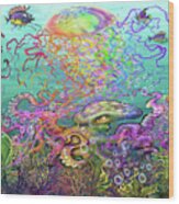 Rainbow Jellyfish And Friends Wood Print