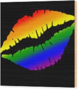 Rainbow Kissy Lips Wood Print