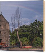 Rainbow Over Malate Church Wood Print