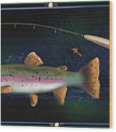 Rainbow Trout And Fly Rod Wood Print