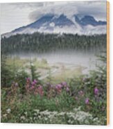 Rainy Day At Mt. Rainier Wood Print