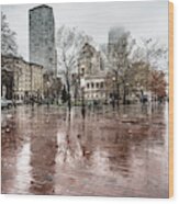 Rainy Day In City Of Boston Massachusetts Wood Print
