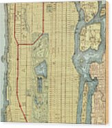 Rapid Transit Map Of Manhattan And Adjacent Districts Of New York City 1908 Wood Print