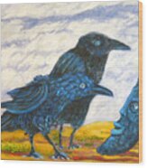 Ravens And The Moon Wood Print