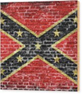 Rebel Flag On Red Brick Wood Print