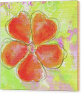 Red Abstract Flower Watercolor Painting Wood Print