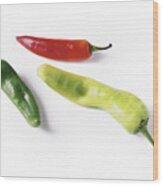 Red And Green Chili Peppers, Full Length Wood Print