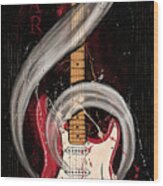 Red And Ivory Electric Guitar, Bass Guitar Wood Print