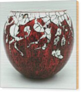 Red And White Glass Bowl Wood Print