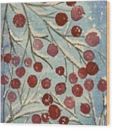 Red Berries In Snow Wood Print