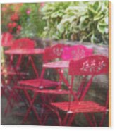 Red Chairs At The Hooch Helen's Pizza Burger And Joint Wood Print