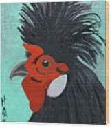 Red Faced Rooster Wood Print