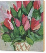 Red Flowers In A White Basket Wood Print