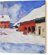 Red Houses At Bjornegaard In The Snow, Norway By Claude Monet 18 Wood Print