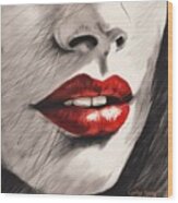 Red Lips Wood Print