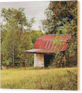 Red Roof Barn In Greenville County South Carolina Wood Print