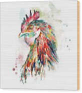 Red Rooster Head Wood Print