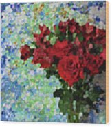 Red Roses In Glass Wood Print