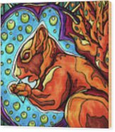 Red Squirrel In Futuristic Forest Setting Wood Print