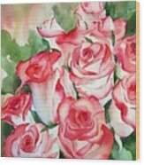 Red Tipped Roses Wood Print