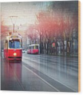 Red Trams Of Vienna Austria Wood Print