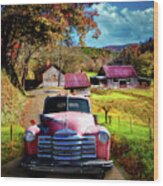 Red Truck In Autumn Colors At The Barns Wood Print