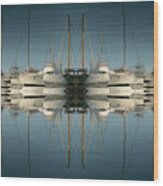 Reflections Of Sailboats In Blue Seawater Wood Print