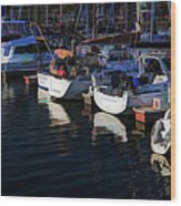 Reflections Of Sailboats In The Harbor Wood Print