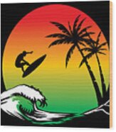 Retro Summer Beach Surfing Lover Wood Print