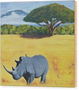 Rhino And Kilimanjaro Wood Print