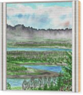 River House Window View Meditative Landscape With Calm Waters And Hills Watercolor I Wood Print