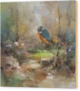 River Kingfisher In Spring Wood Print