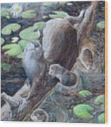 River Otters Wood Print