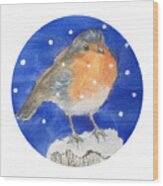 Robin  In The Snow Wood Print