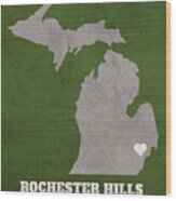 Rochester Hills Michigan City Map Founded 1984 Michigan State University Color Palette Wood Print
