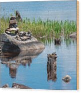 Rock Pile On The Ottawa River, Ontario Wood Print