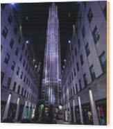 Rockefeller Center At Night Wood Print