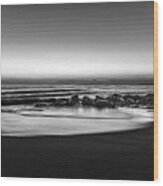 Rocky Beach At Dawn Black And White Wood Print