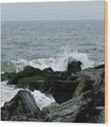 Rocky Shores Of The Atlantic Ocean In Cape May New Jersey Wood Print
