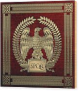 Roman Empire - Gold Imperial Eagle Over Red Velvet Wood Print